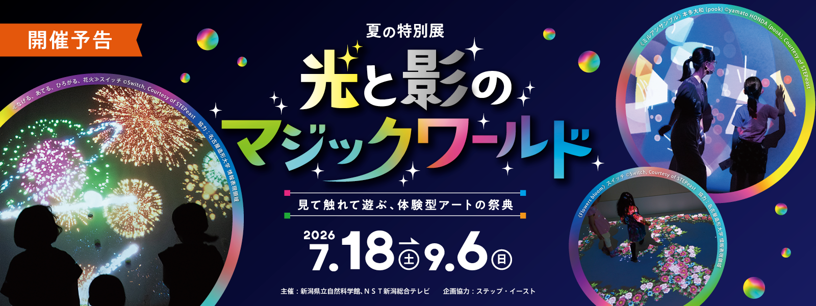 夏の特別展「光と影のマジックワールド～見て触れて遊ぶ、体験型アートの祭典～」スライド画像